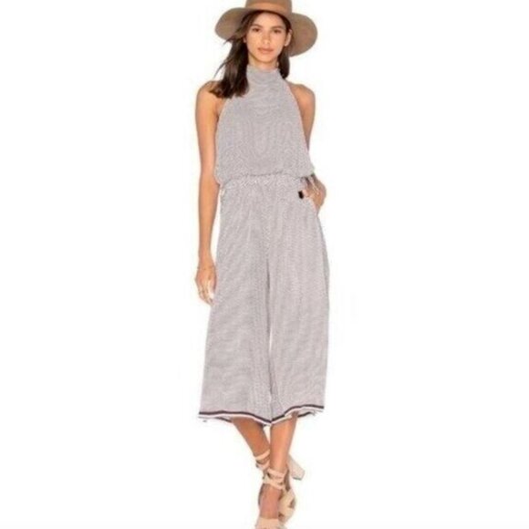 Faithfull The Brand | Fleetwood Halter Jumpsuit White & Brown Maryam Print | XS - Picture 1 of 14